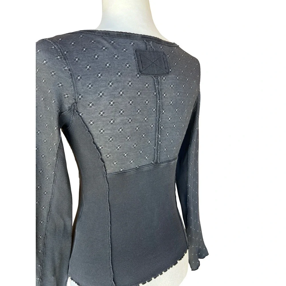 We The Free x Free People $68 Love Lane Ribbed Tie-Front Long Sleeve S Boho Top